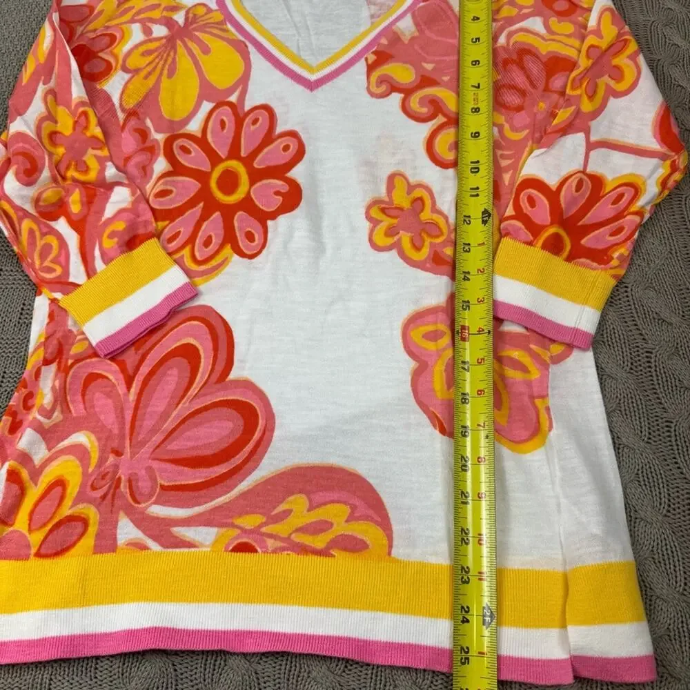Talbots Floral V-Neck Sweater - Pink and Yellow Mod ~ Small